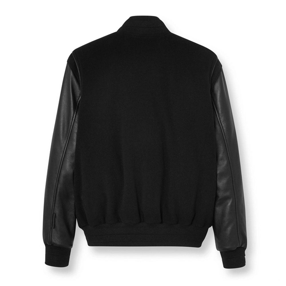 Men’s Black Varsity Leather Bomber Jacket