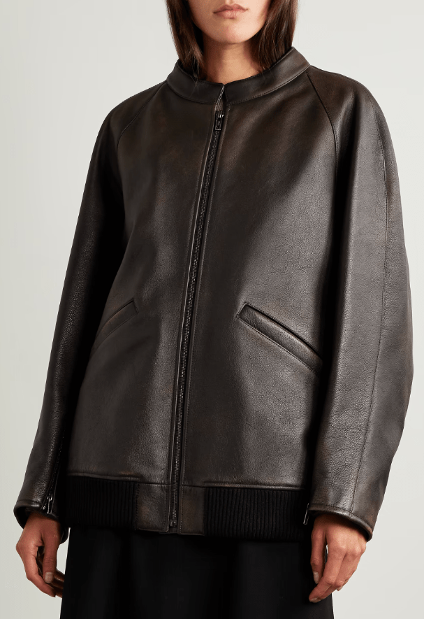 Women's Black Distressed Vintage Leather Jacket with Unique Finish