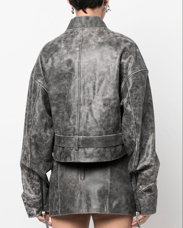 Women’s Gray Distressed Vintage Leather Jacket