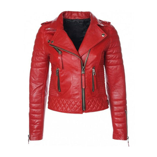 Women's Red RAF B3 Sheepskin Biker Leather Jacket