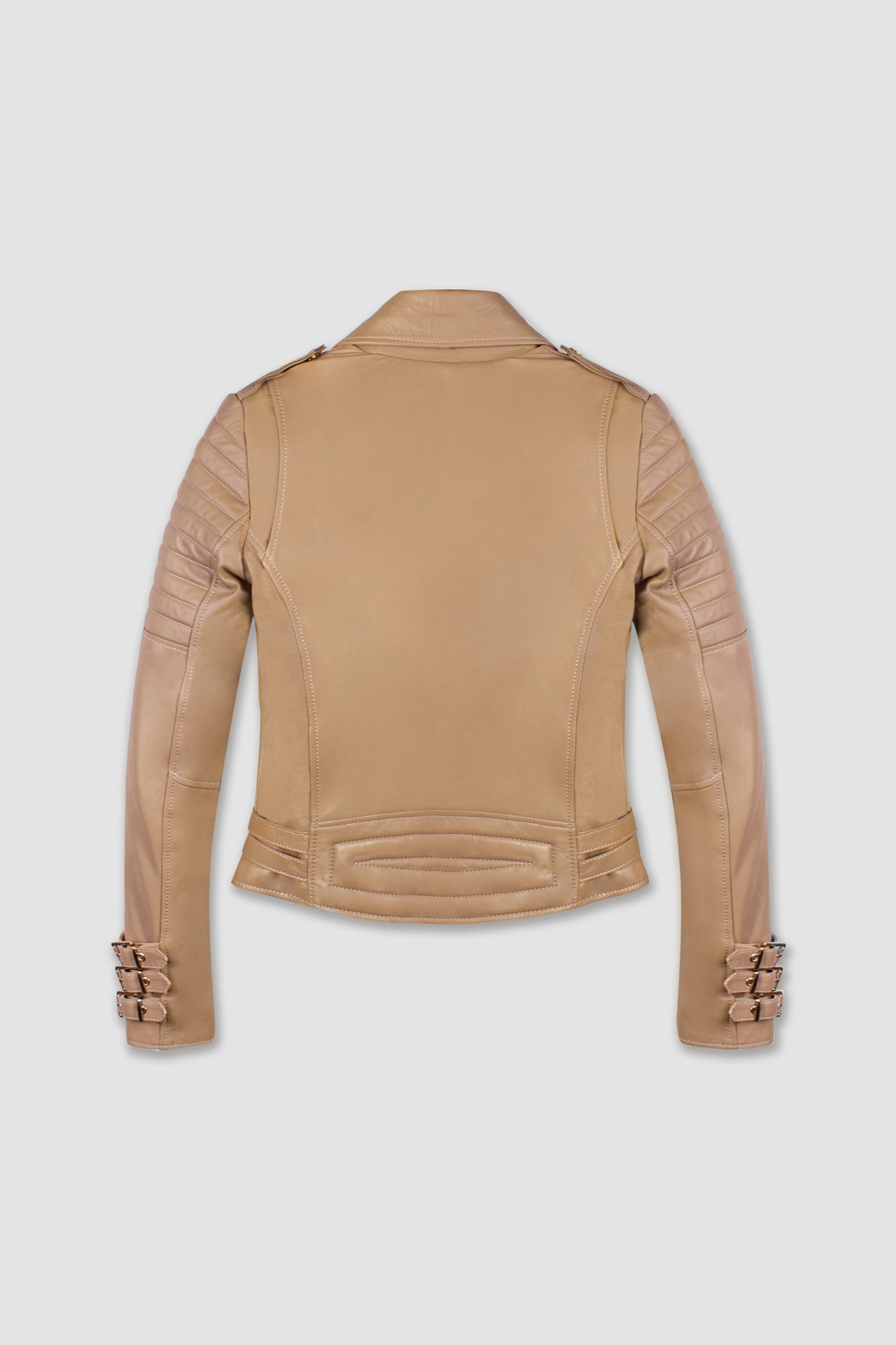 Women's Beige Biker Cafe Racer Leather Jacket