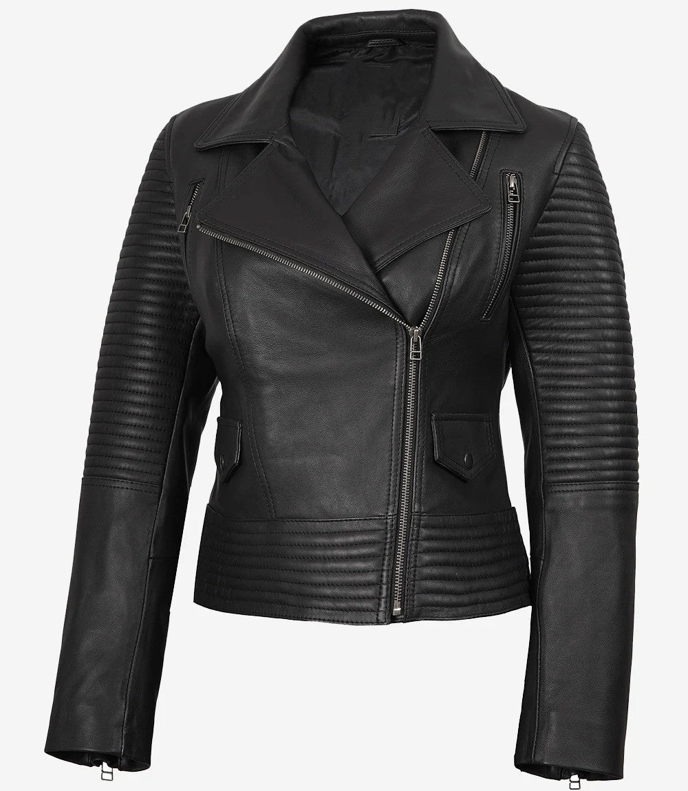 Women’s Black Leather Moto Jacket – Avanzar Leather