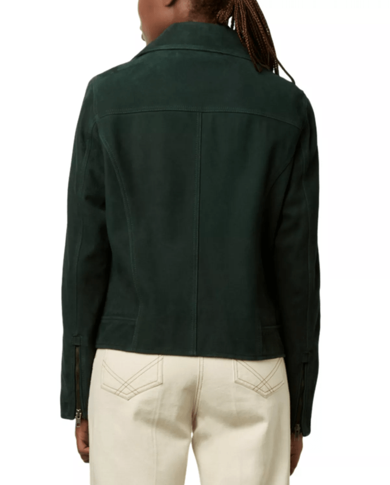 Women's Royal Green Suede Leather Biker Jacket