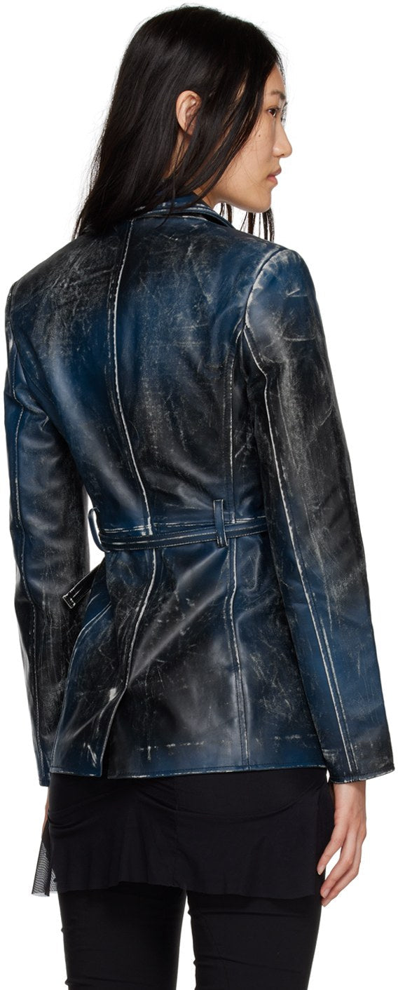 Women’s Blue Distressed Leather Blazer