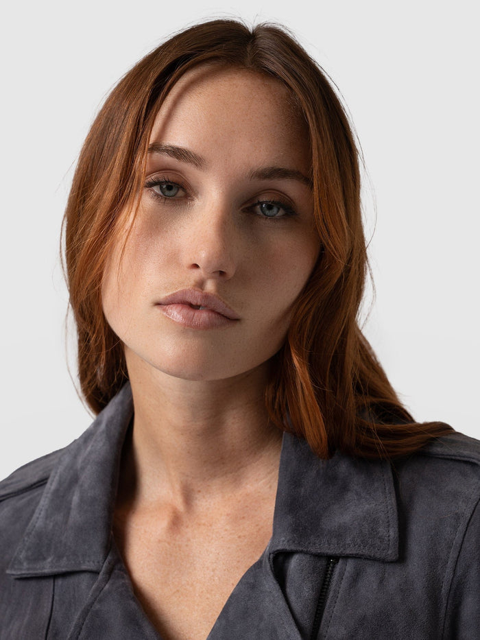 Women's Matte Black Suede Leather Biker Jacket