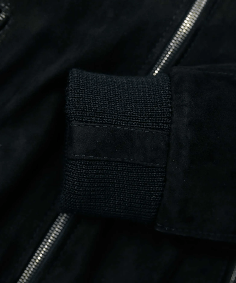 Women's Black Suede Leather Bomber Jacket