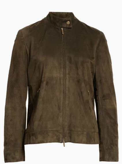 Women's Khaki Suede Leather Motorcycle Jacket