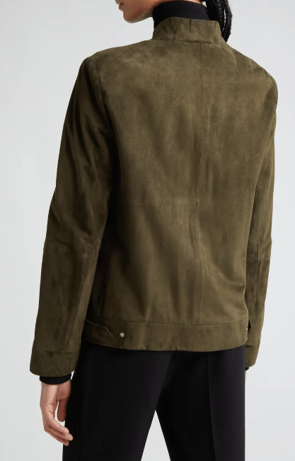 Women's Khaki Suede Leather Motorcycle Jacket