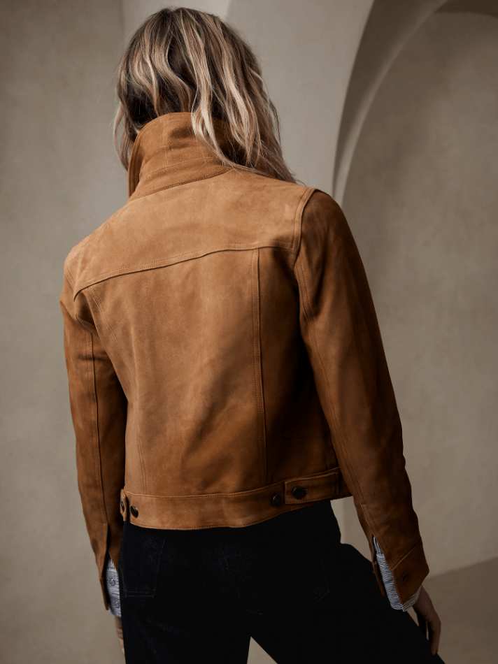 Women's Brown Suede Leather Trucker Jacket