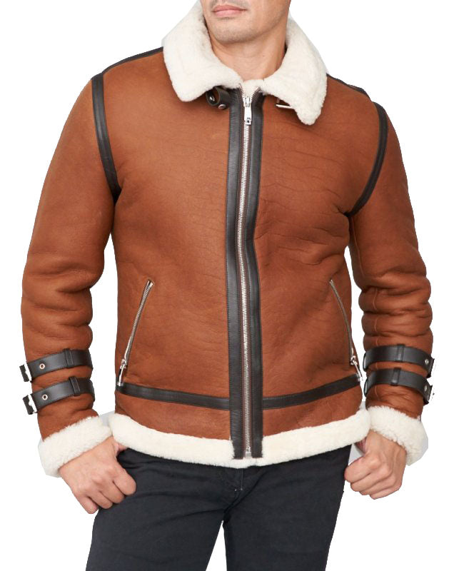 Shearling Sheepskin Moto Jacket Brown