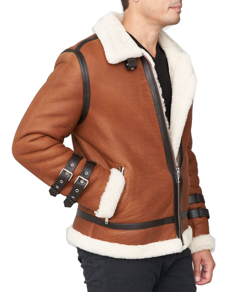 Shearling Sheepskin Moto Jacket Brown